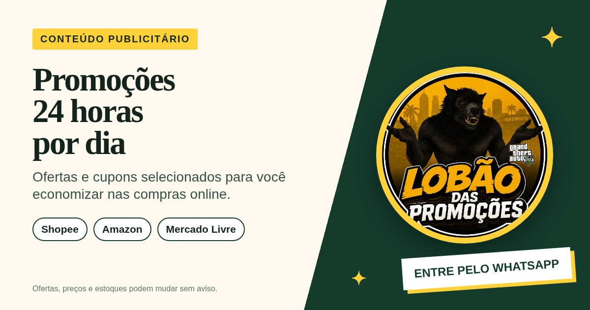 Publicidade do grupo Lobão das Promoções, com ofertas de Shopee, Amazon e Mercado Livre