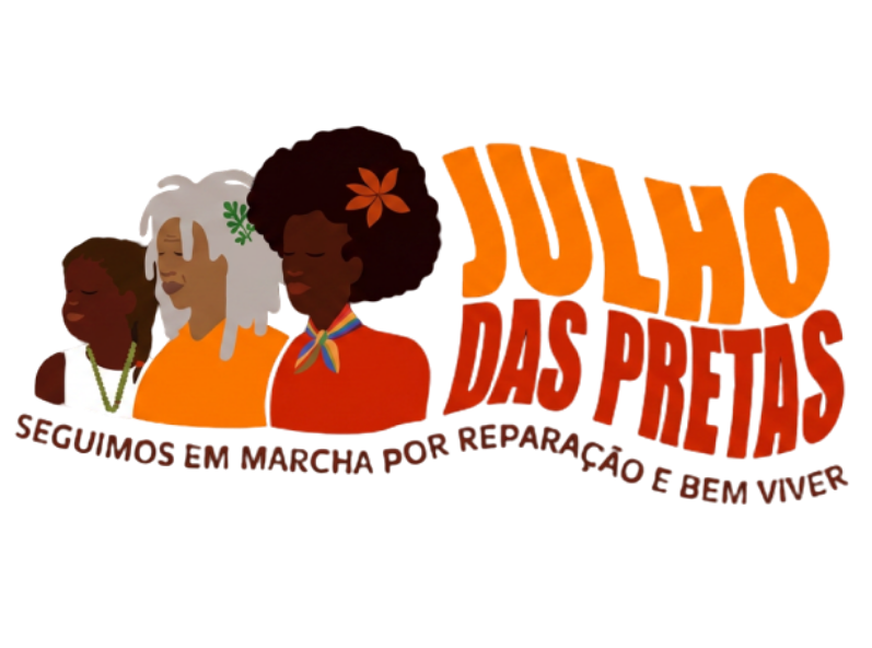 Marca oficial do Julho das Pretas 2026, com três mulheres negras ilustradas